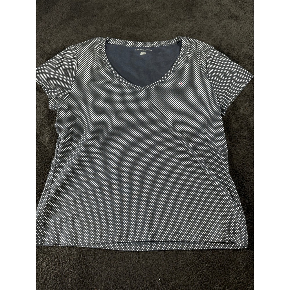 Tommy Hilfiger Women's XL Polka Dot V Neck Short Sleeve T-Shirt